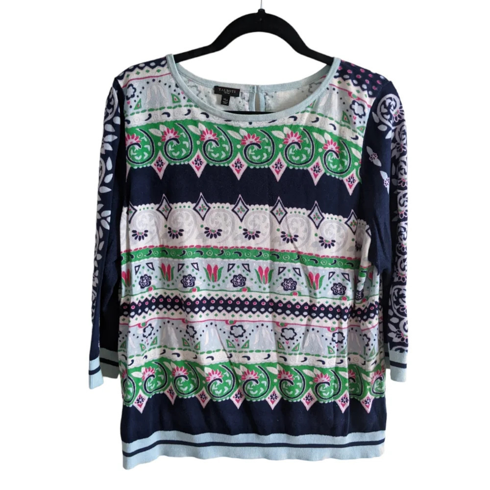 Talbot's Patterned Scoop Neck Sweater Blouse Size XLP - Picture 6 of 6